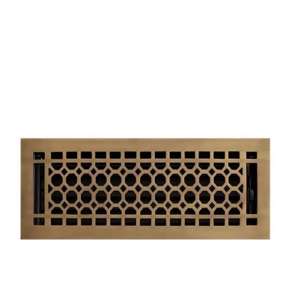 Signature Hardware Honeycomb Brass Floor Register - 4"x12" (5"x13-1/4" Overall)